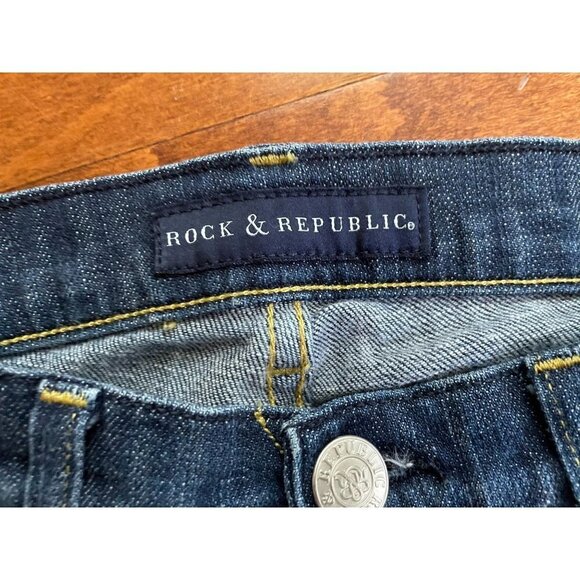 Rock & Republic Bootcut Cut off Hem Jeans Denim Dark Wash Fringed Blue Hem 26 - Picture 7 of 10